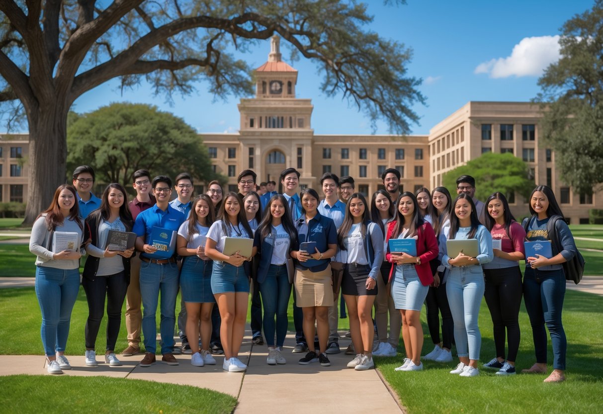 45 Fully Funded Scholarships | Texas A&M University 2026 34 A group of diverse college students smiling and holding books outdoors on the Texas A&M University campus on a sunny day.