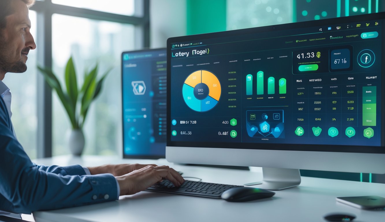 Seseorang sedang menggunakan platform togel online di komputer di ruang kerja yang rapi dan terang.