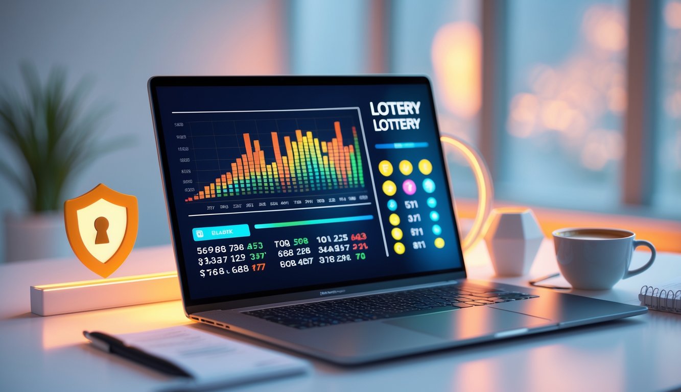 Sebuah komputer modern menampilkan grafik dan data angka terkait togel online di atas meja kerja yang rapi.