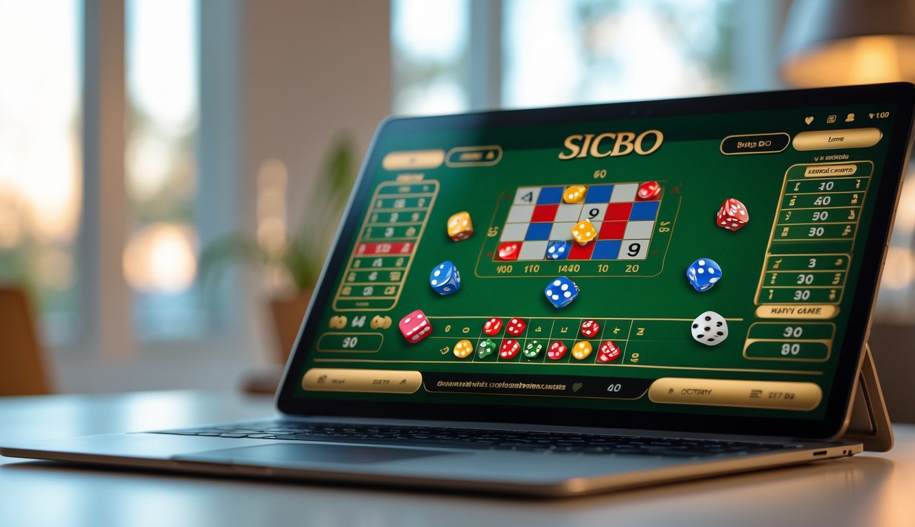 Tampilan meja Sicbo lengkap pada layar perangkat digital yang menampilkan permainan Sicbo online.