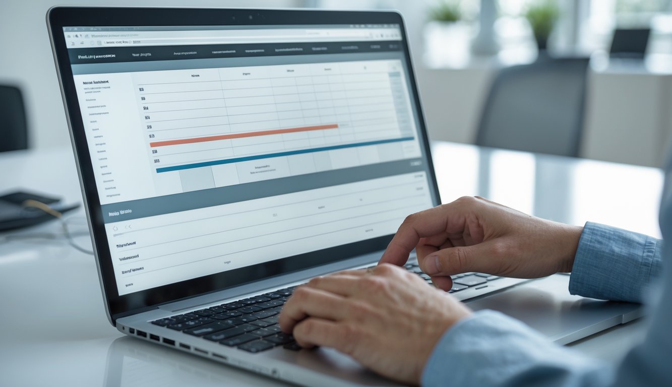 Seseorang menggunakan komputer dengan tampilan jadwal lengkap di layar dalam suasana kerja yang rapi.