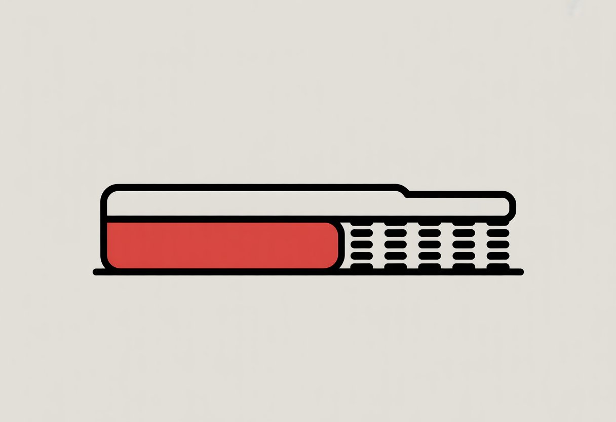 A simplified cross-section of a mattress with a red top layer and a black bottom layer on a white background.