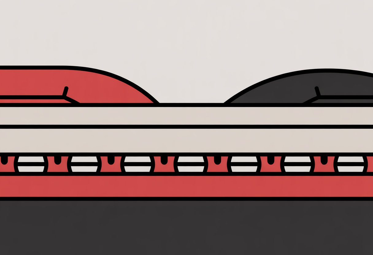 A simplified cross-section illustration of a hybrid mattress showing three distinct layers stacked vertically.