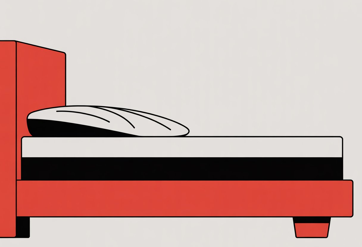 A simplified cross-section of a hybrid mattress showing two distinct layers, one representing latex foam and the other conventional foam, using solid red, black, and white colors.