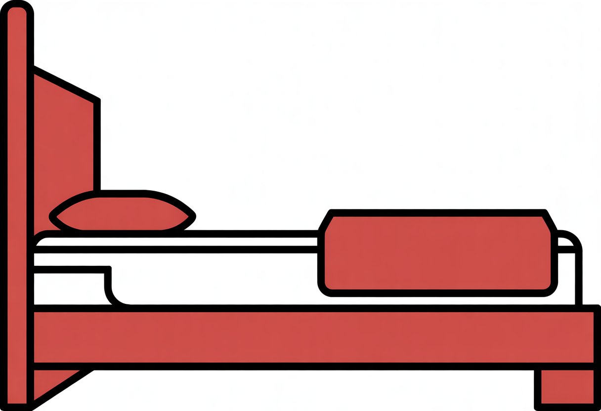 A simple bed frame supporting a folded mattress in a box, shown in a clean and uncluttered scene.