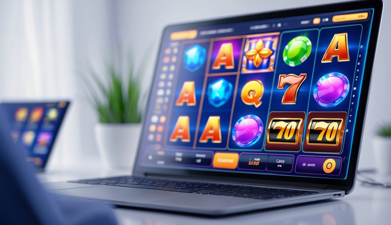 Seseorang menggunakan komputer dengan tampilan permainan slot online terbaru di layar.