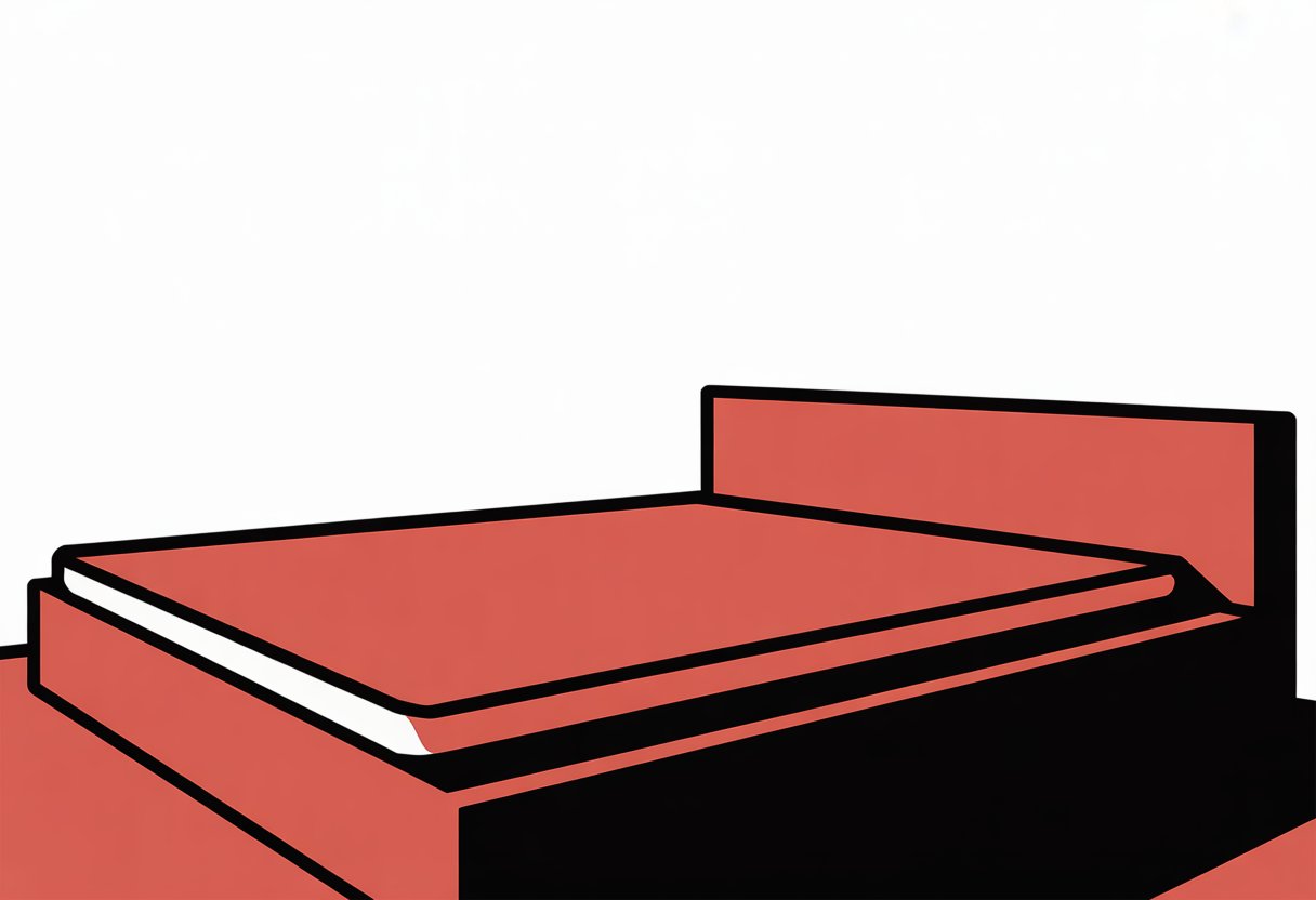 A bed with a firm, flat mattress on a simple frame.