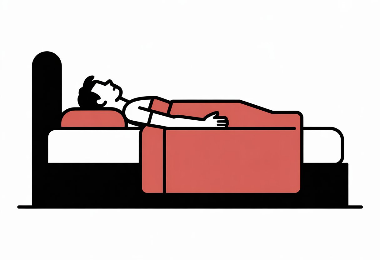 A simple illustration of a person lying straight on a firm mattress on a bed.