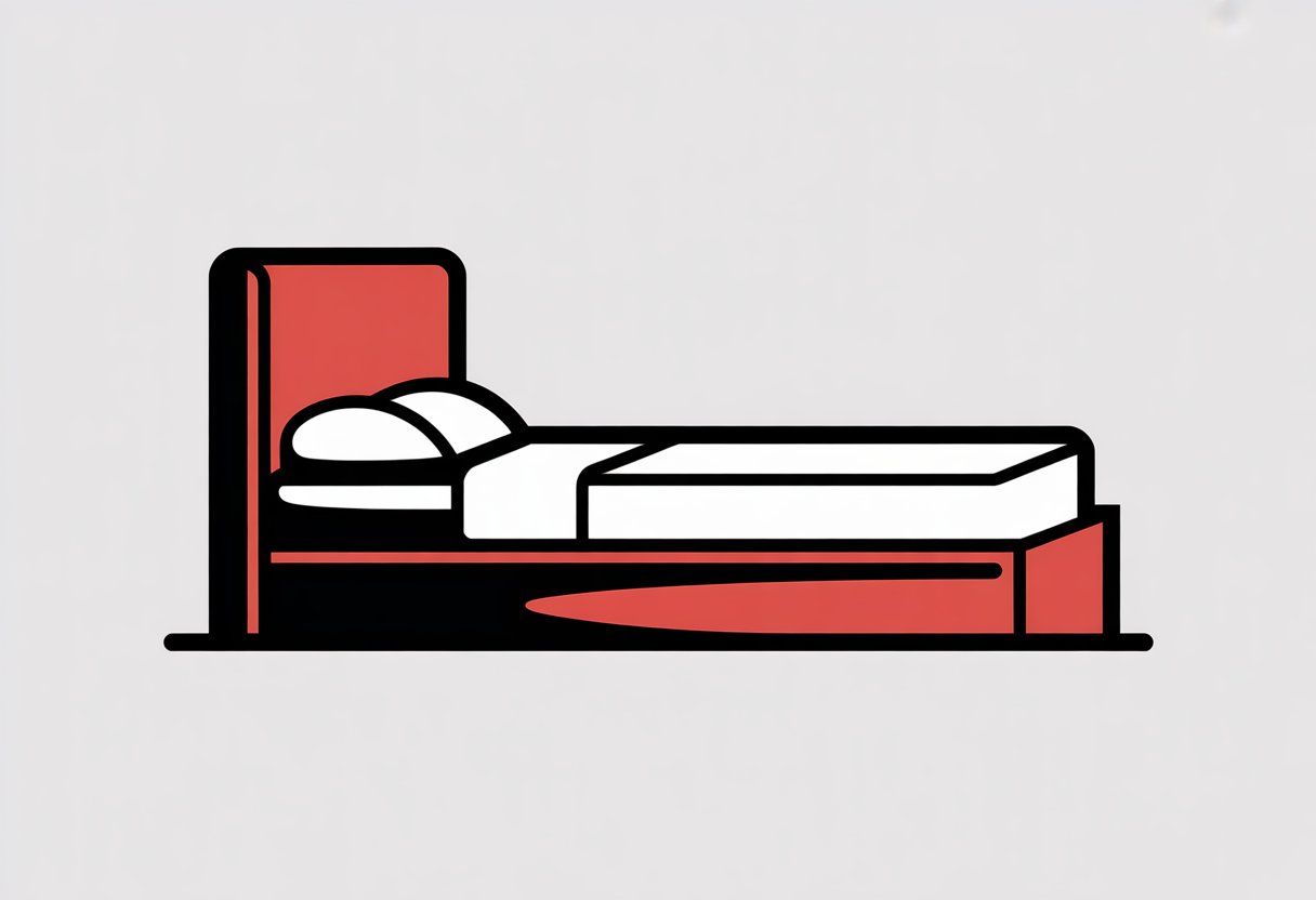 A simple illustration of a bedframe with a mattress on top. A simple illustration of a bedframe with a mattress on top.
