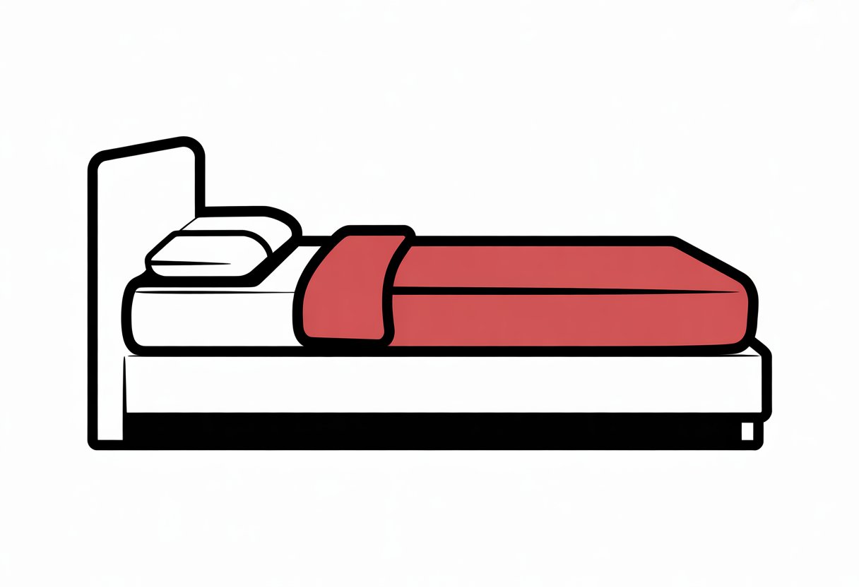 A simple illustration of a bed with a mattress covered by a fitted mattress protector. A simple illustration of a bed with a mattress covered by a fitted mattress protector.