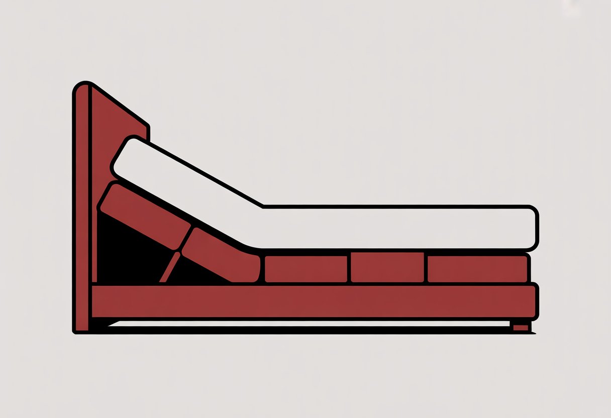 A modern adjustable bed with the head and foot sections raised, shown in a simple and clean design. A modern adjustable bed with the head and foot sections raised, shown in a simple and clean design.