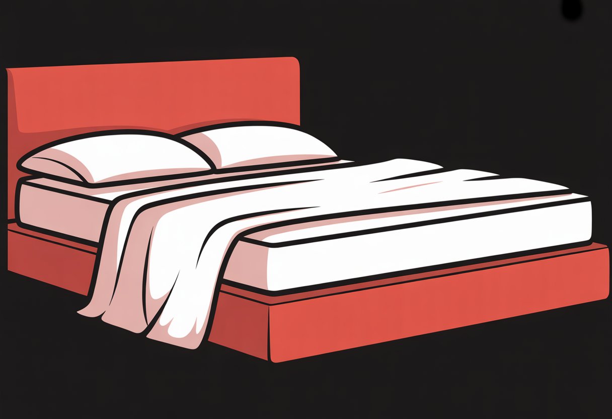 A simple illustration of a mattress covered with sheets, shown from a side angle.