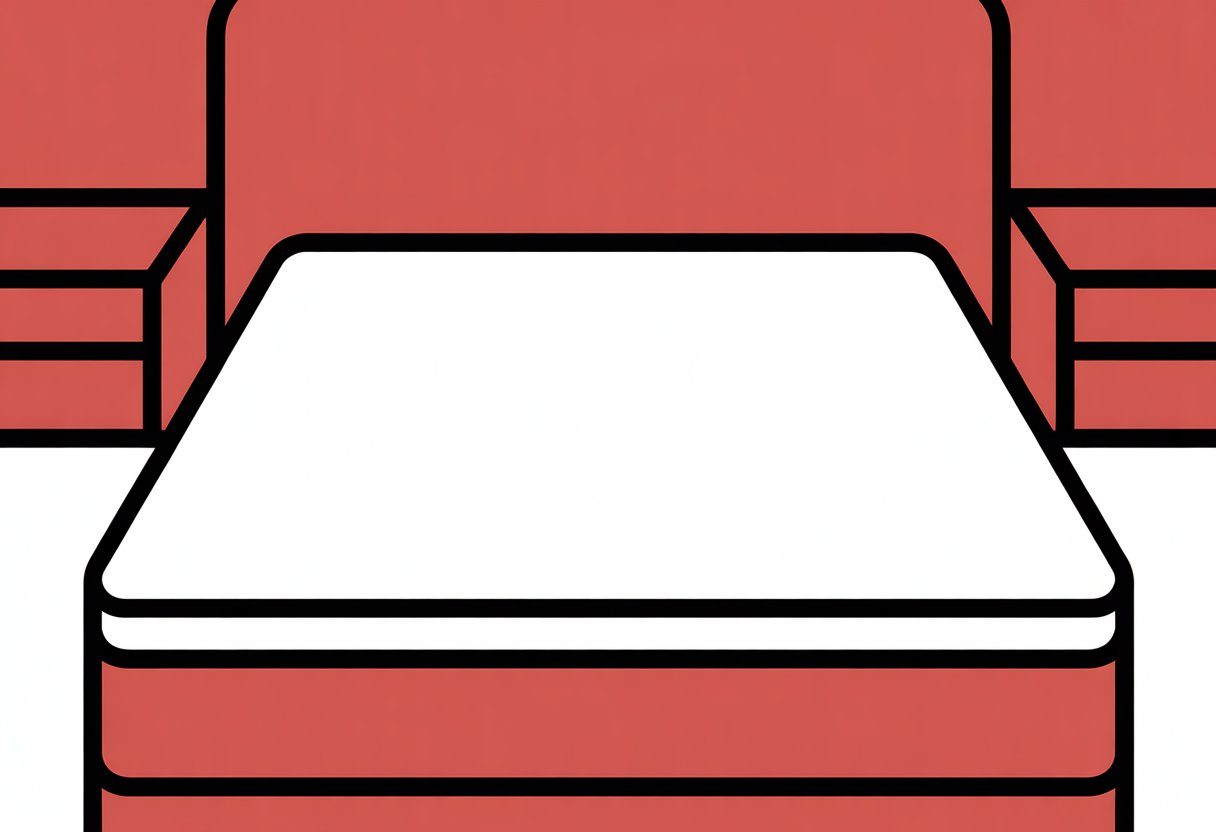 A simple illustration of a medium-sized mattress with clean lines and solid red, black, and white colors. A simple illustration of a medium-sized mattress with clean lines and solid red, black, and white colors.