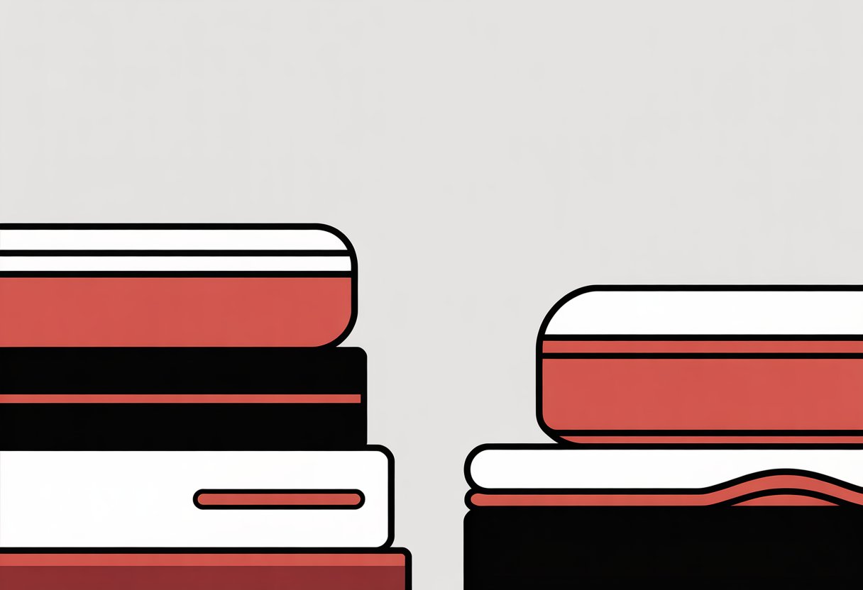 A simple illustration showing two or three rectangular mattresses arranged side by side, each with different thicknesses to represent medium mattress types. A simple illustration showing two or three rectangular mattresses arranged side by side, each with different thicknesses to represent medium mattress types.