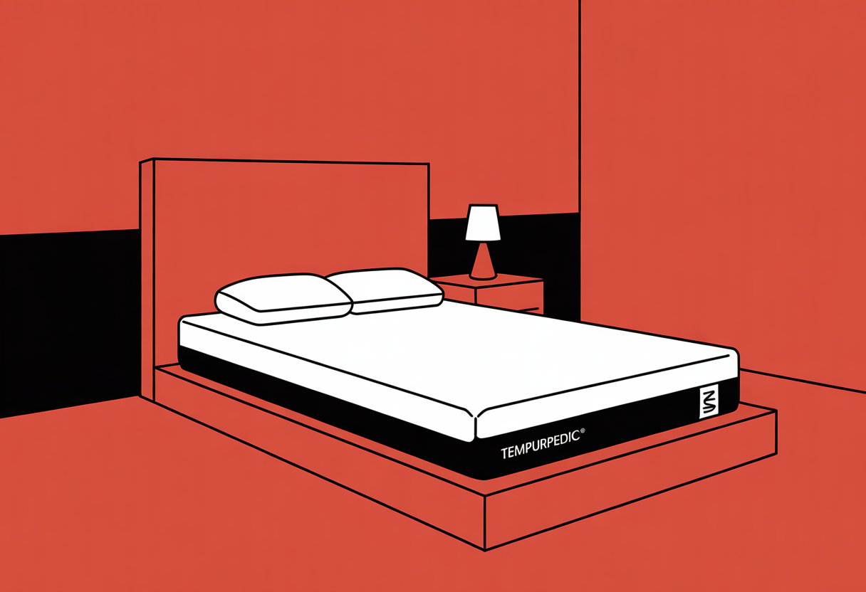 A simple bedroom scene with a mattress on a bed frame and a bedside table with a lamp. A simple bedroom scene with a mattress on a bed frame and a bedside table with a lamp.