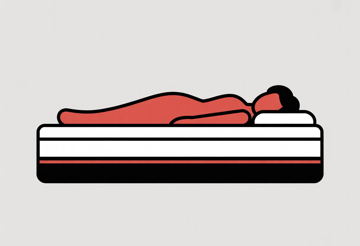 A simplified illustration of a person lying on a mattress, highlighting support and comfort.