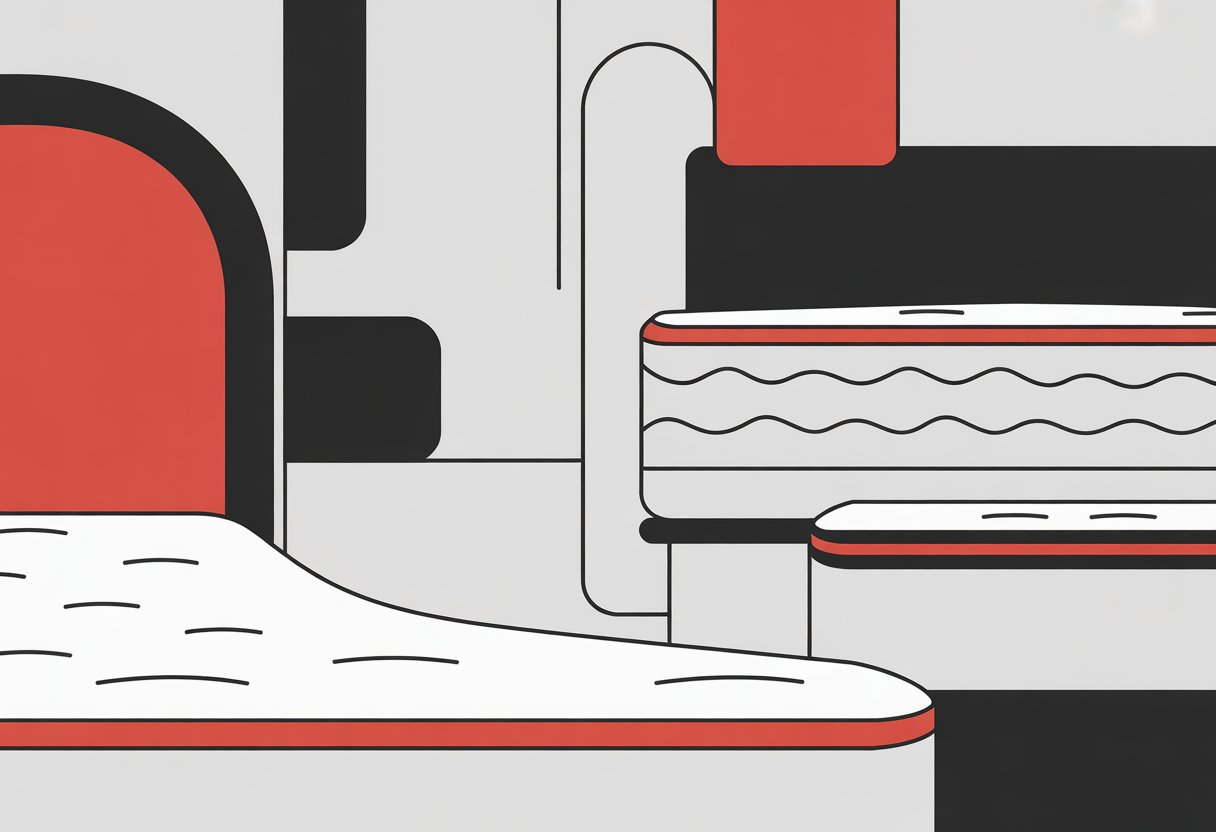 Three different mattress shapes displayed side-by-side, each with distinct features shown using simple shapes and colours.