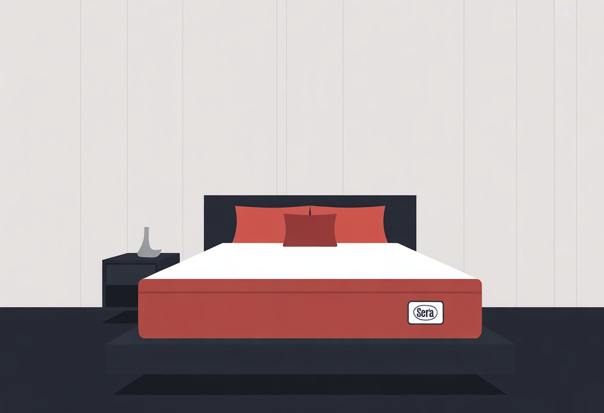 A modern bedroom with a mattress on a low bed frame, a pillow, and a bedside table with a lamp.