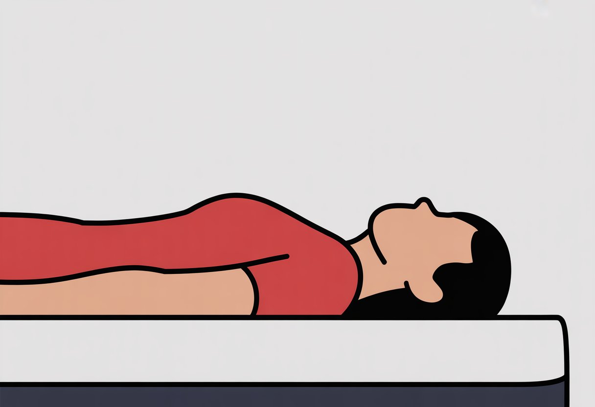 Side view of a person lying on a mattress with a straight spine, showing comfort and support. Side view of a person lying on a mattress with a straight spine, showing comfort and support.