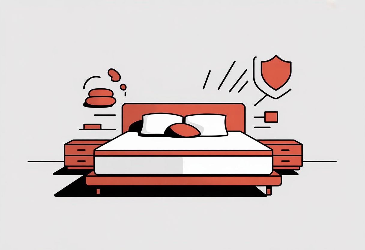 A simple bedroom scene showing a 10 inch mattress on a low bed frame with small icons representing comfort and support around it. A simple bedroom scene showing a 10 inch mattress on a low bed frame with small icons representing comfort and support around it.