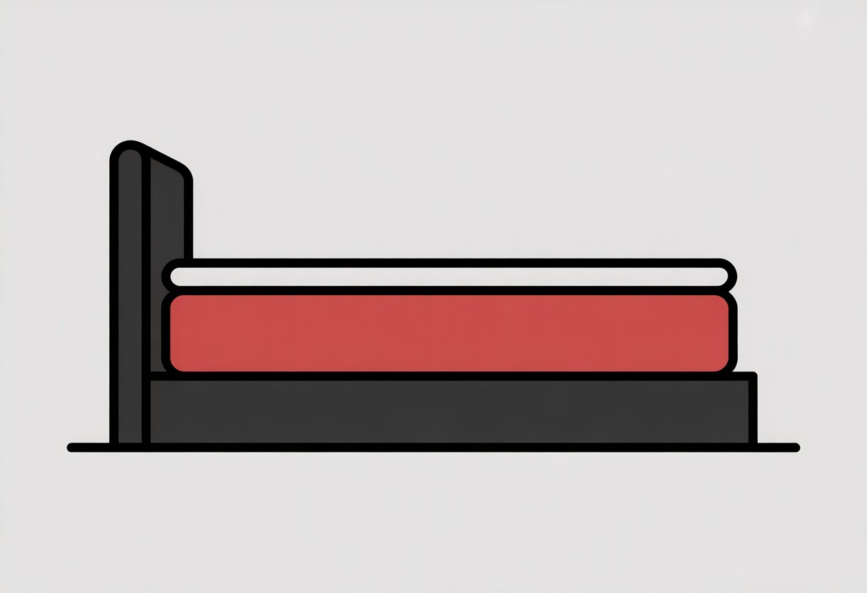 A simple illustration of a rectangular mattress on a bed frame against a white background.