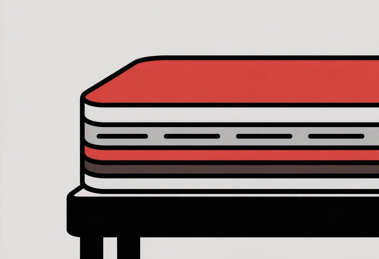A cross-section illustration showing multiple horizontal layers stacked to represent the construction of a thick mattress.