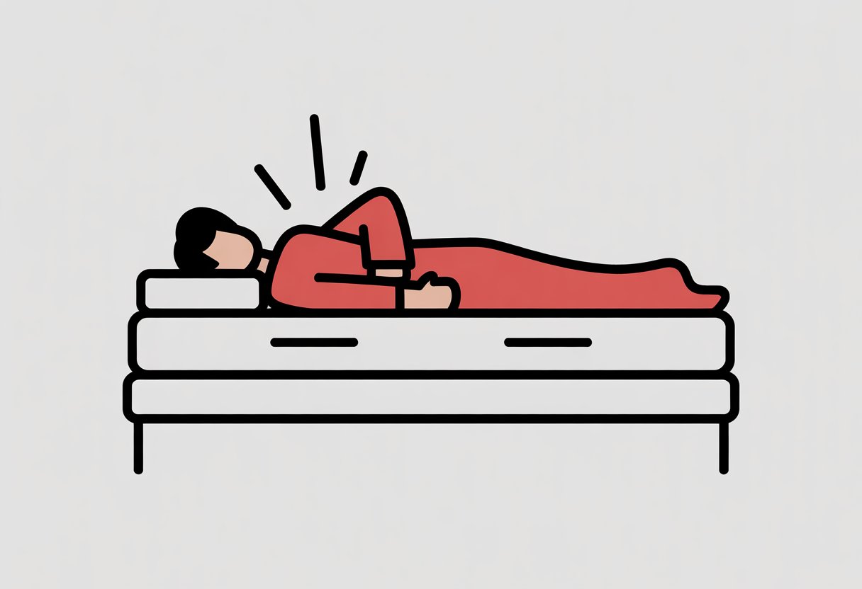 A simple comic panel showing a bed with a mattress divided into two halves. One person lies still on one side while another moves on the other side without disturbing them.