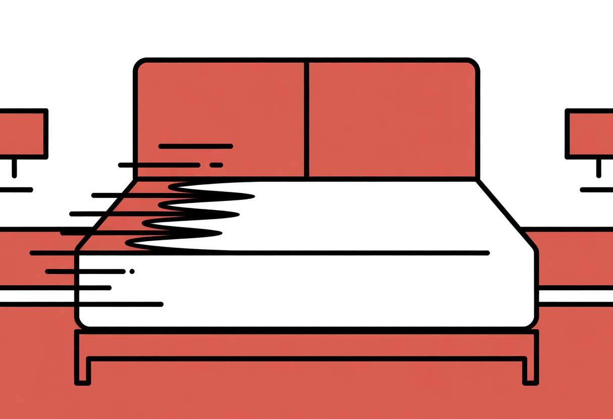 A side view of a bed with a mattress showing motion lines on one side and a still surface on the other, highlighting the difference in movement.