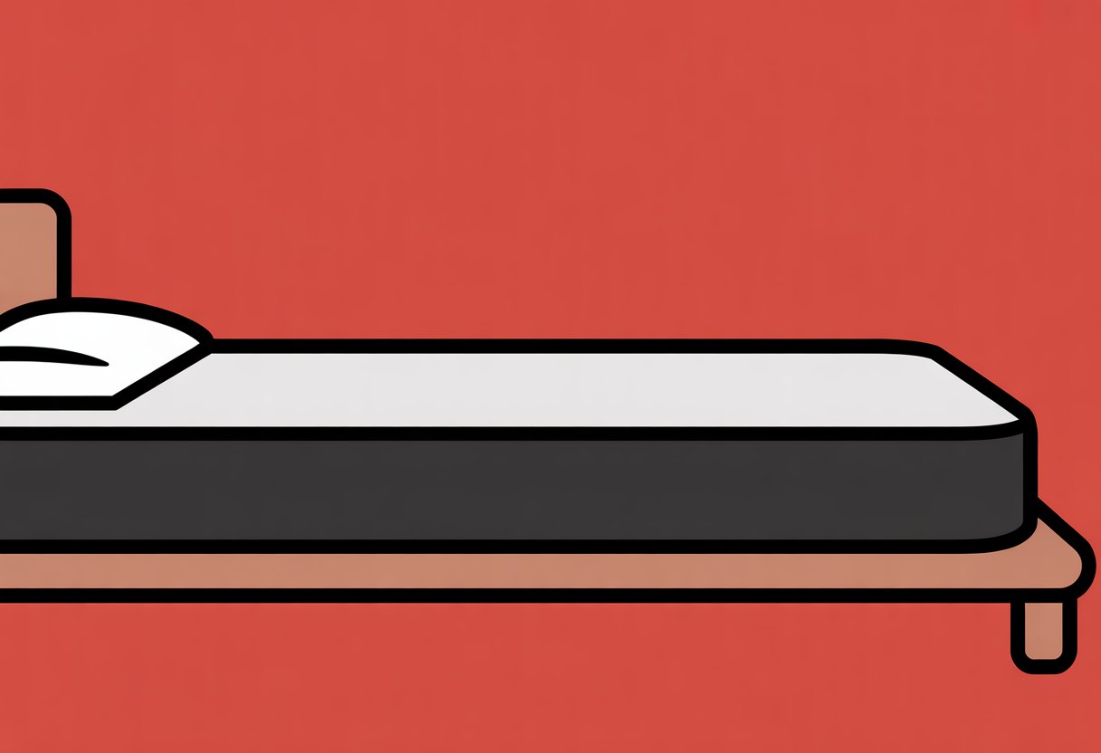 A cross-section of a mattress showing reinforced edges in black against a white mattress core with a red background. A cross-section of a mattress showing reinforced edges in black against a white mattress core with a red background.