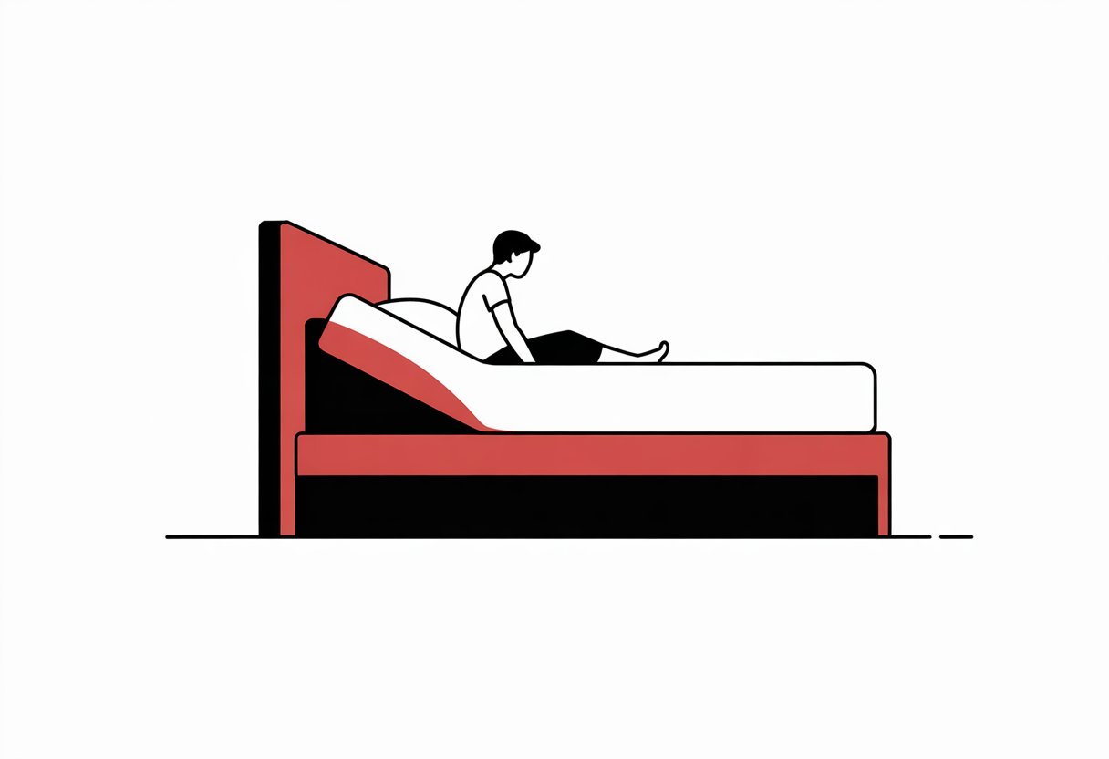 A person sitting near the edge of a mattress, highlighting the mattress edges. A person sitting near the edge of a mattress, highlighting the mattress edges.