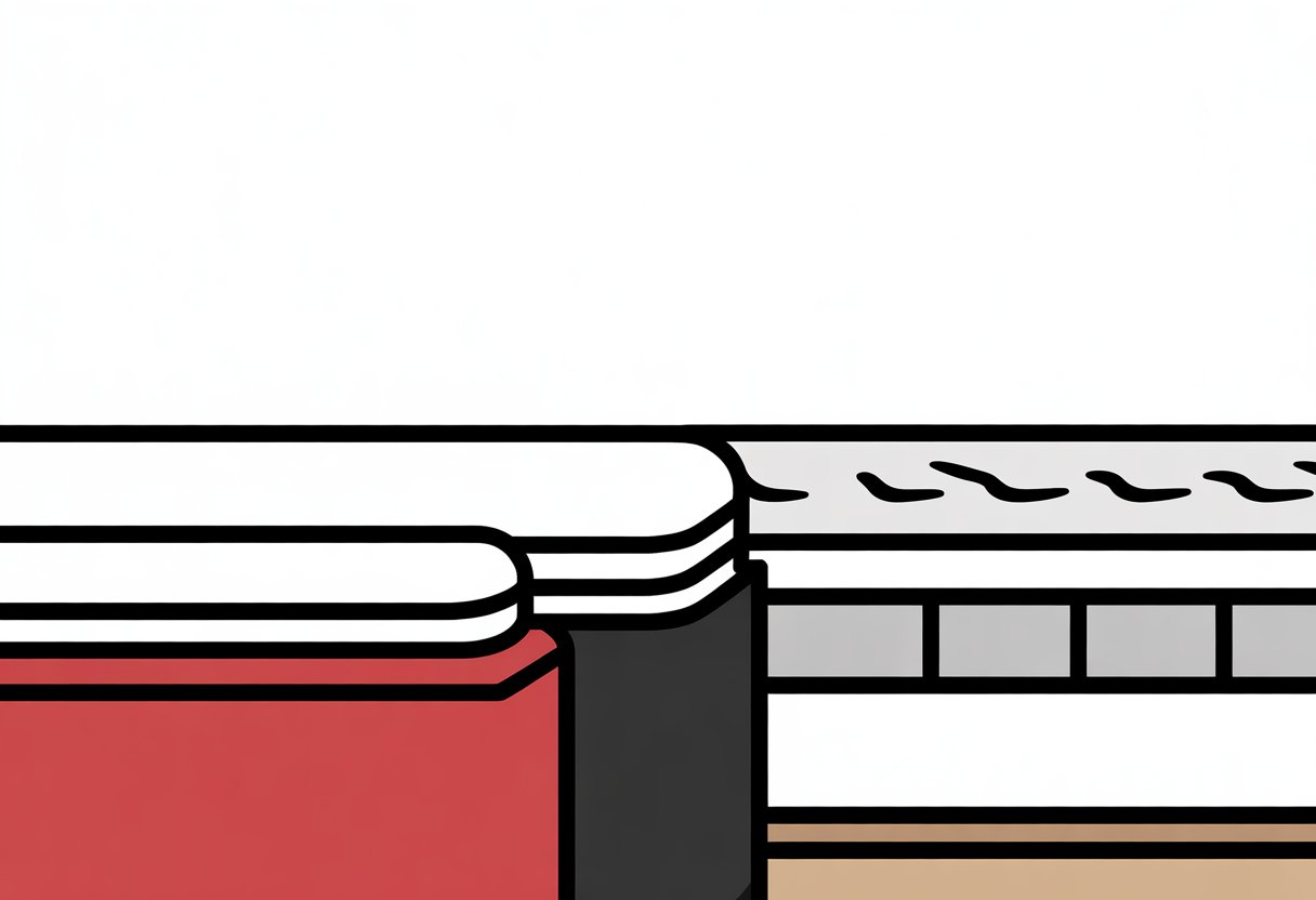 A cross-section illustration showing three different mattresses side by side, each with distinct edge support designs. A cross-section illustration showing three different mattresses side by side, each with distinct edge support designs.