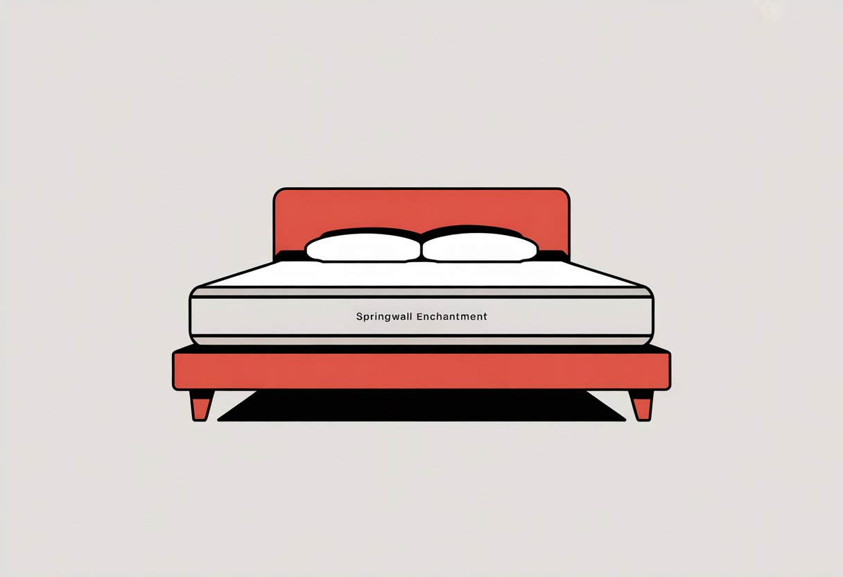A simple illustration of a mattress on a bed frame, shown from the side with clean lines and bold colours. A simple illustration of a mattress on a bed frame, shown from the side with clean lines and bold colours.