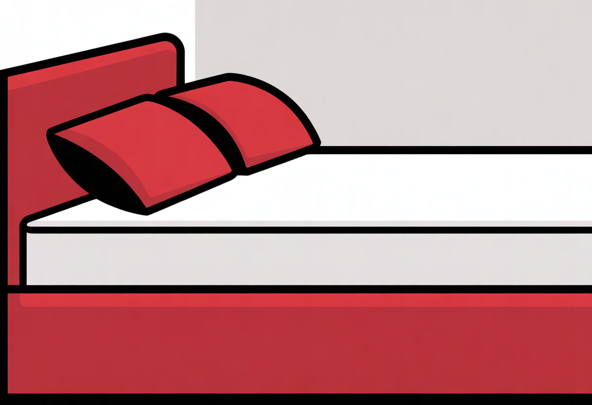 A simple bedroom scene with a basic mattress on a bed frame viewed from the side. A simple bedroom scene with a basic mattress on a bed frame viewed from the side.
