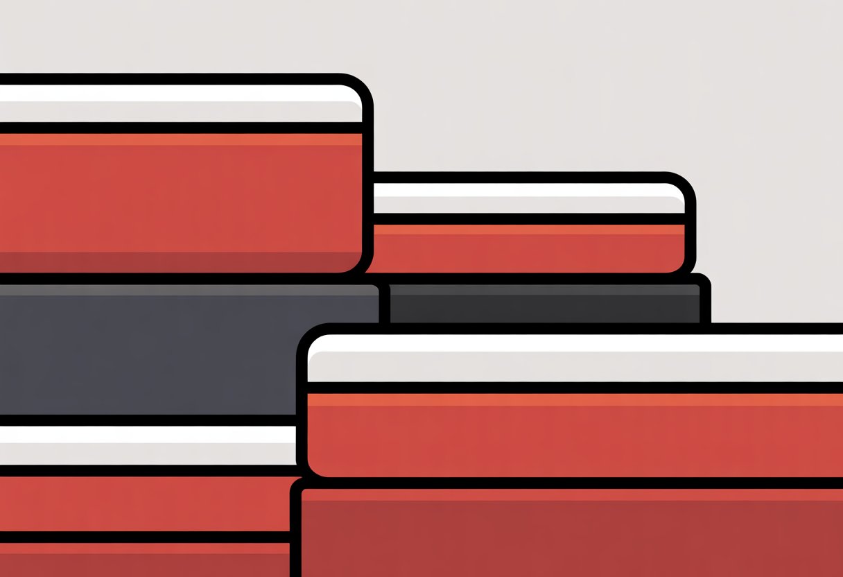Three simple mattress shapes of different sizes arranged side by side on a white background. Three simple mattress shapes of different sizes arranged side by side on a white background.