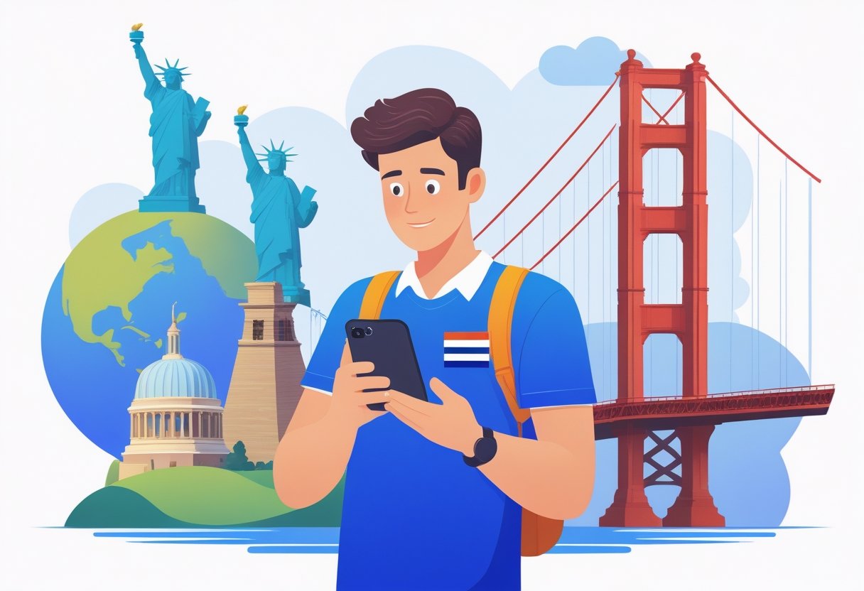 Een persoon met een Nederlandse mobiele telefoon