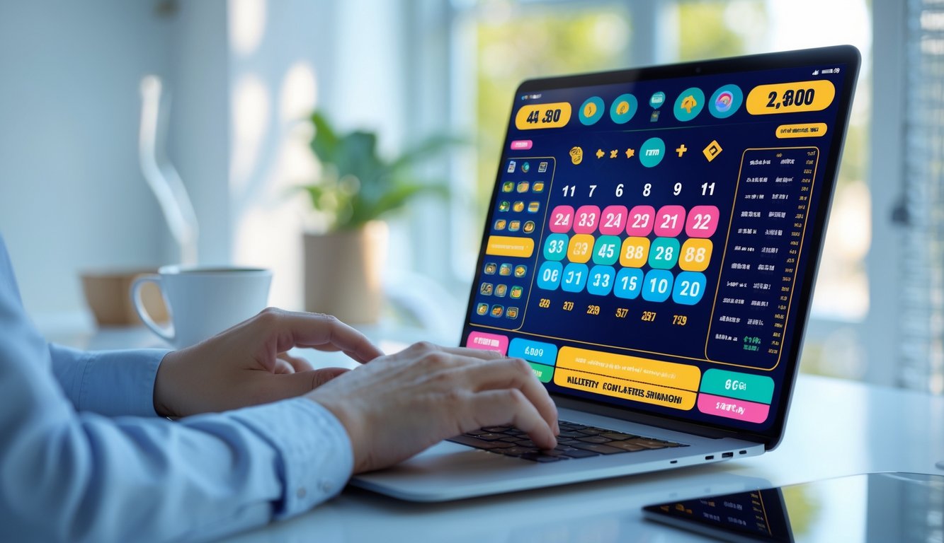 Seseorang menggunakan laptop atau ponsel pintar untuk bermain togel 4D online di ruangan yang terang dan nyaman.