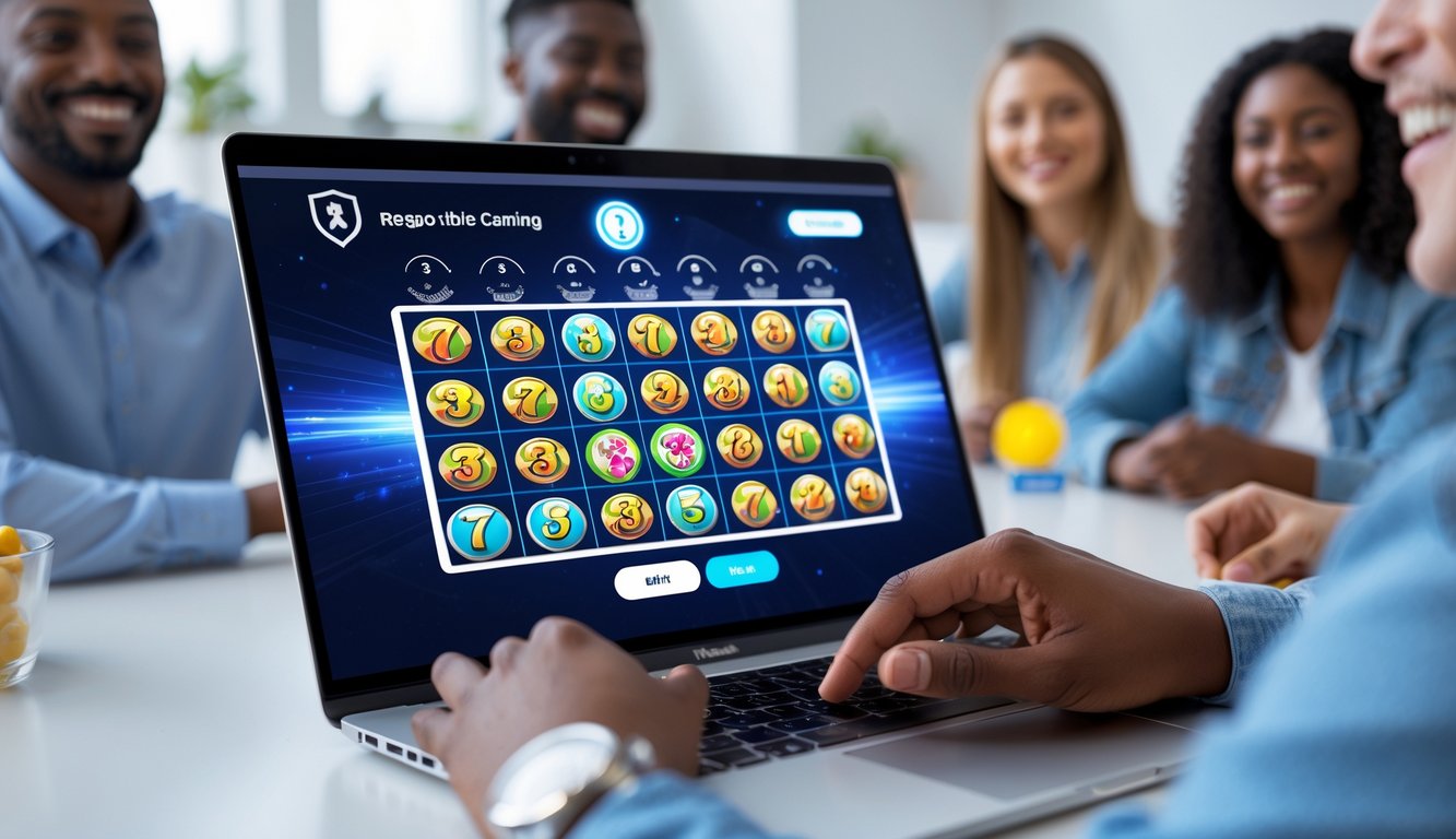 Orang-orang sedang bermain bingo online di laptop dalam suasana yang aman dan menyenangkan.