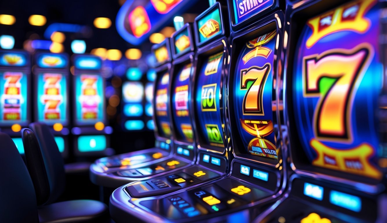 Antarmuka permainan slot online yang modern dengan grafik warna-warni dan suasana yang profesional.