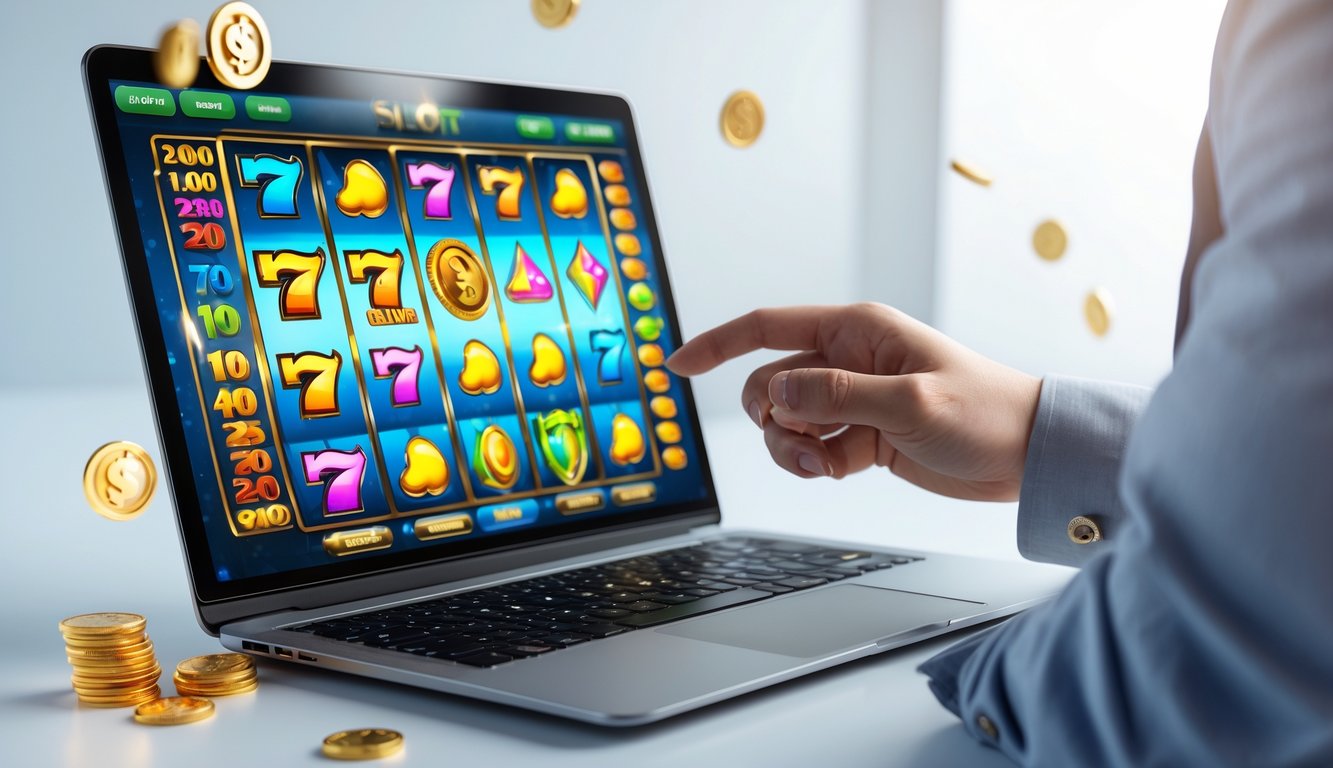 Seseorang menggunakan laptop dengan tampilan permainan slot digital yang aman dan terpercaya.