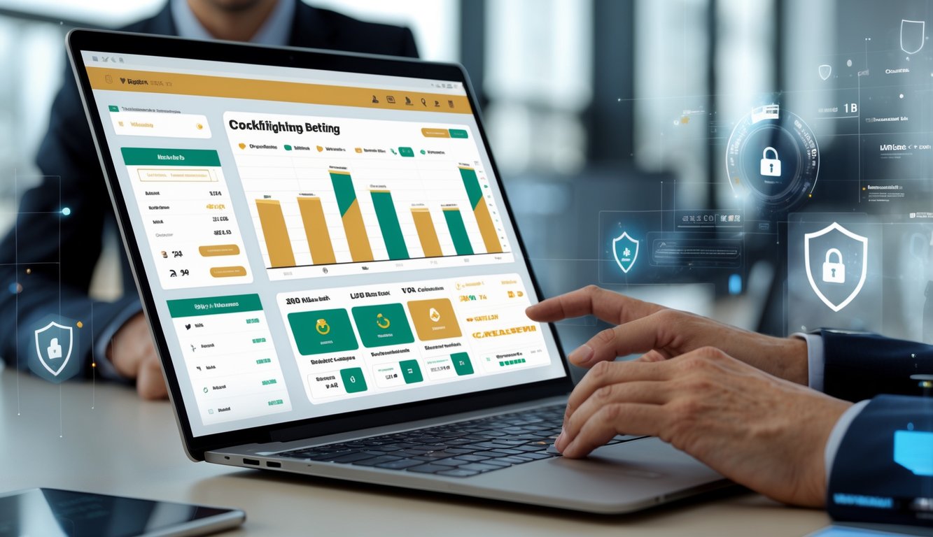 Orang menggunakan laptop dengan tampilan platform taruhan online sabung ayam yang aman dan terpercaya.