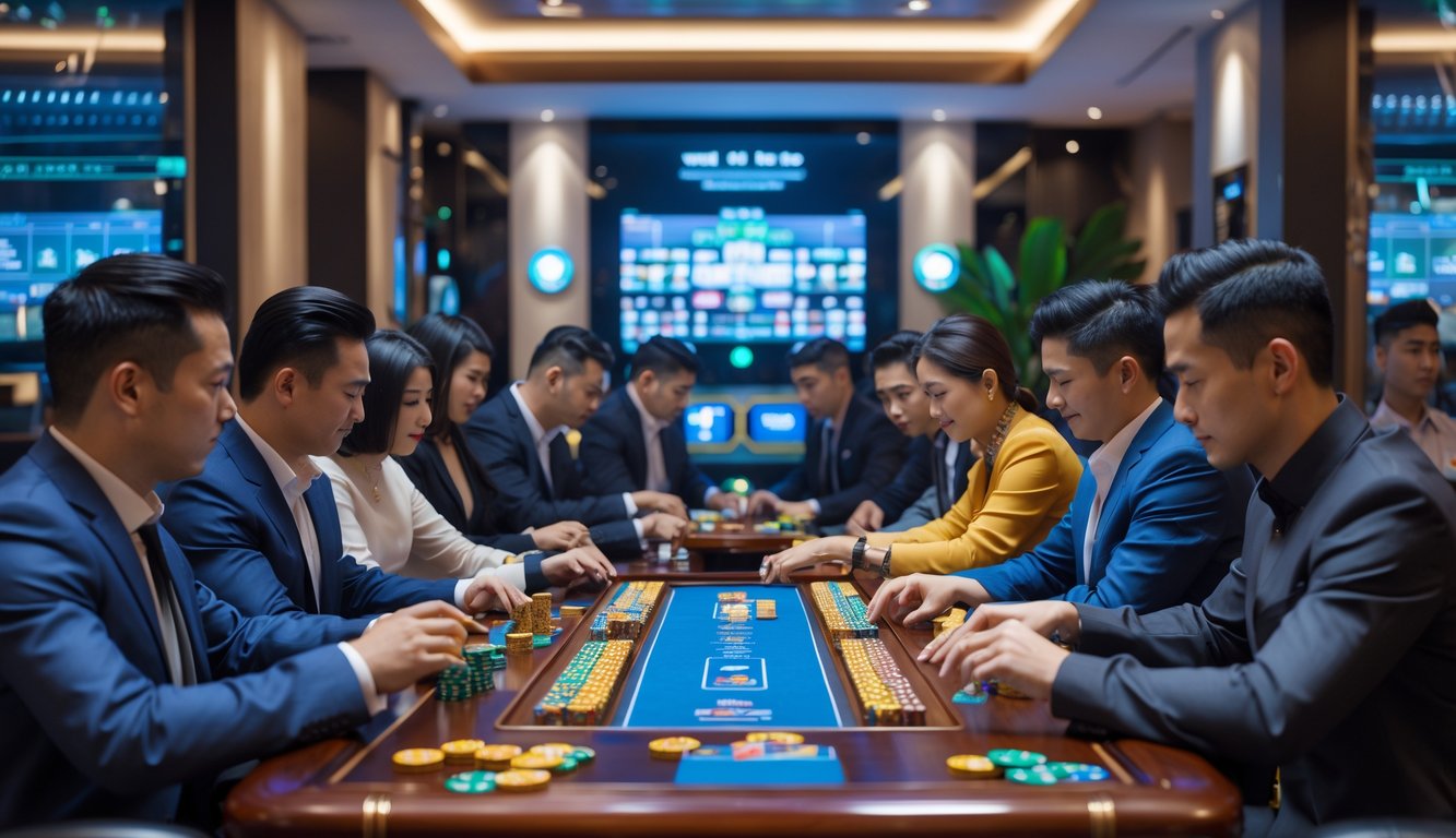 Sekelompok orang bermain Bandar Ceme di ruang VIP mewah dengan suasana nyaman dan modern.