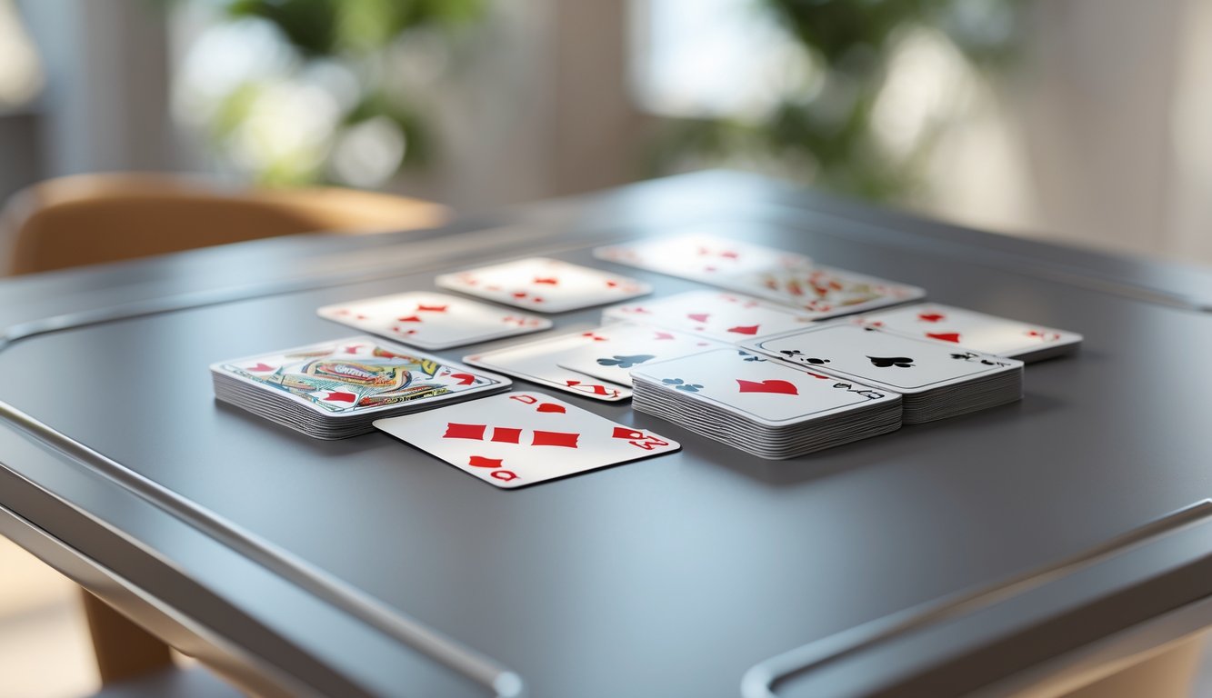 Meja permainan Bandar Ceme dengan kartu 3D yang tersusun rapi tanpa kehadiran bot.