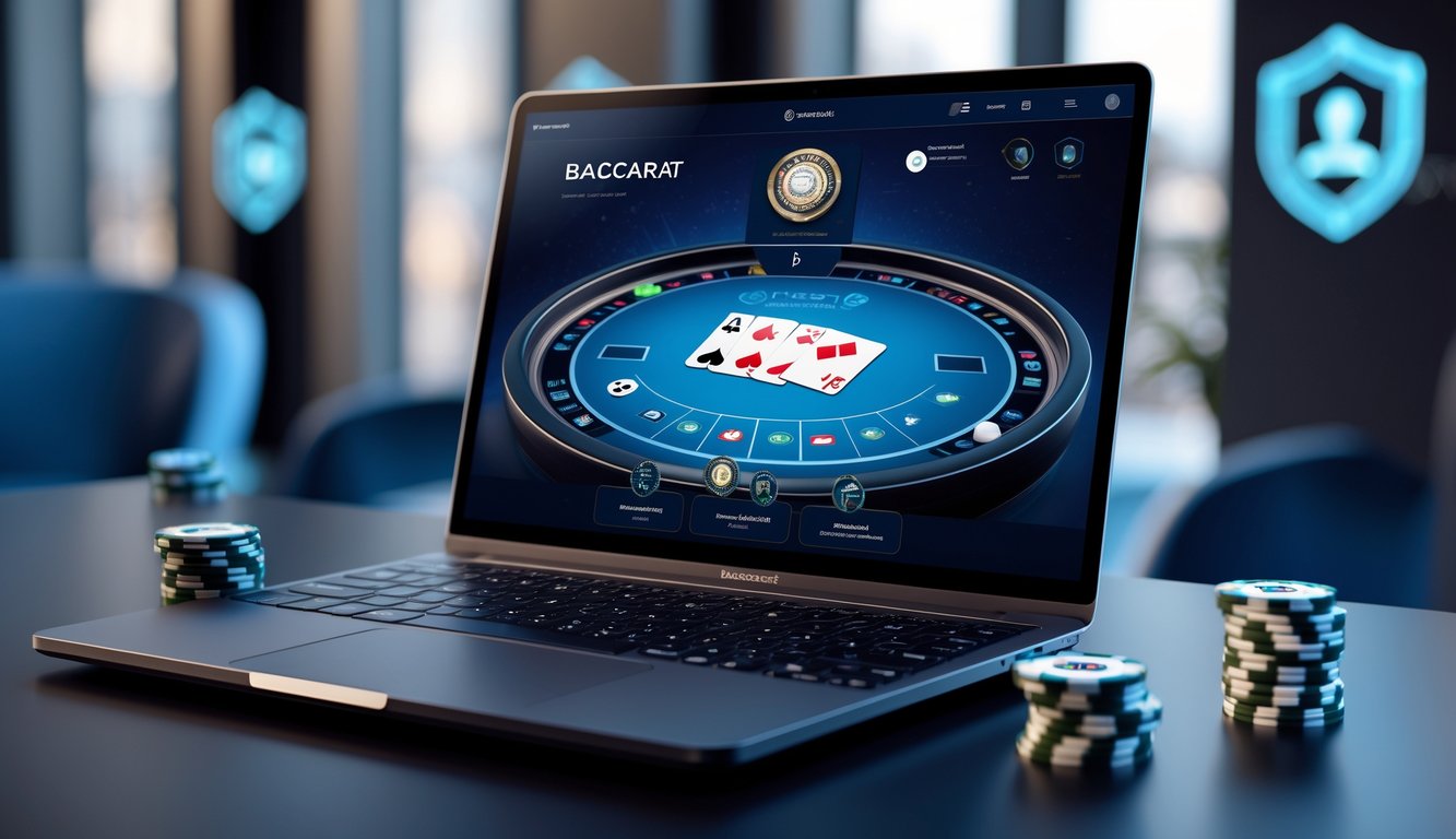 Seseorang sedang bermain baccarat online di komputer dengan tampilan yang aman dan resmi.