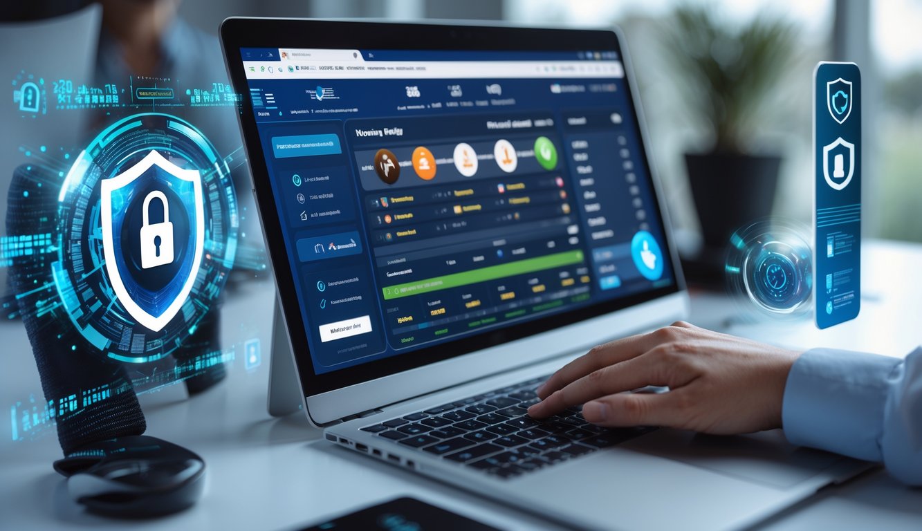 Seseorang menggunakan komputer dengan tampilan antarmuka taruhan pacuan kuda online yang aman dan modern di ruang kerja yang bersih.