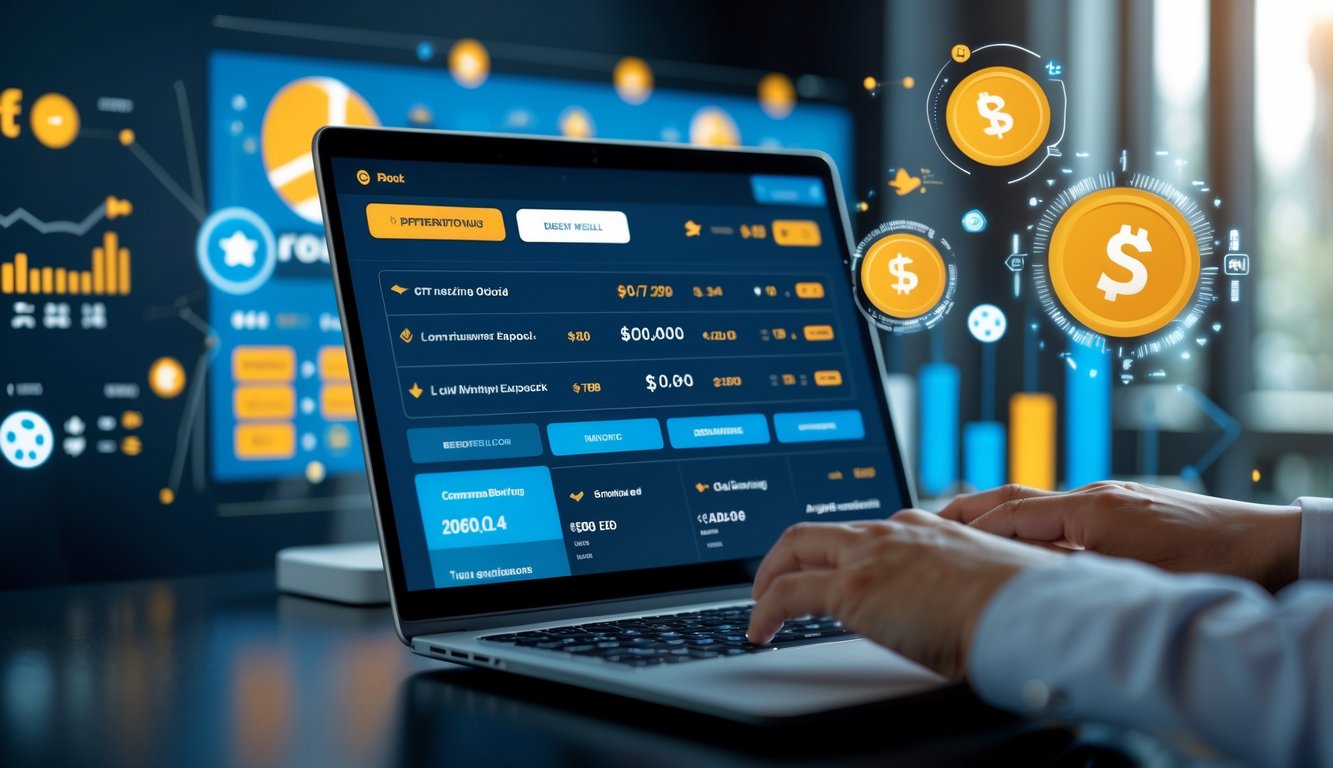 Seseorang menggunakan laptop dengan tampilan antarmuka taruhan online di meja kerja yang modern.