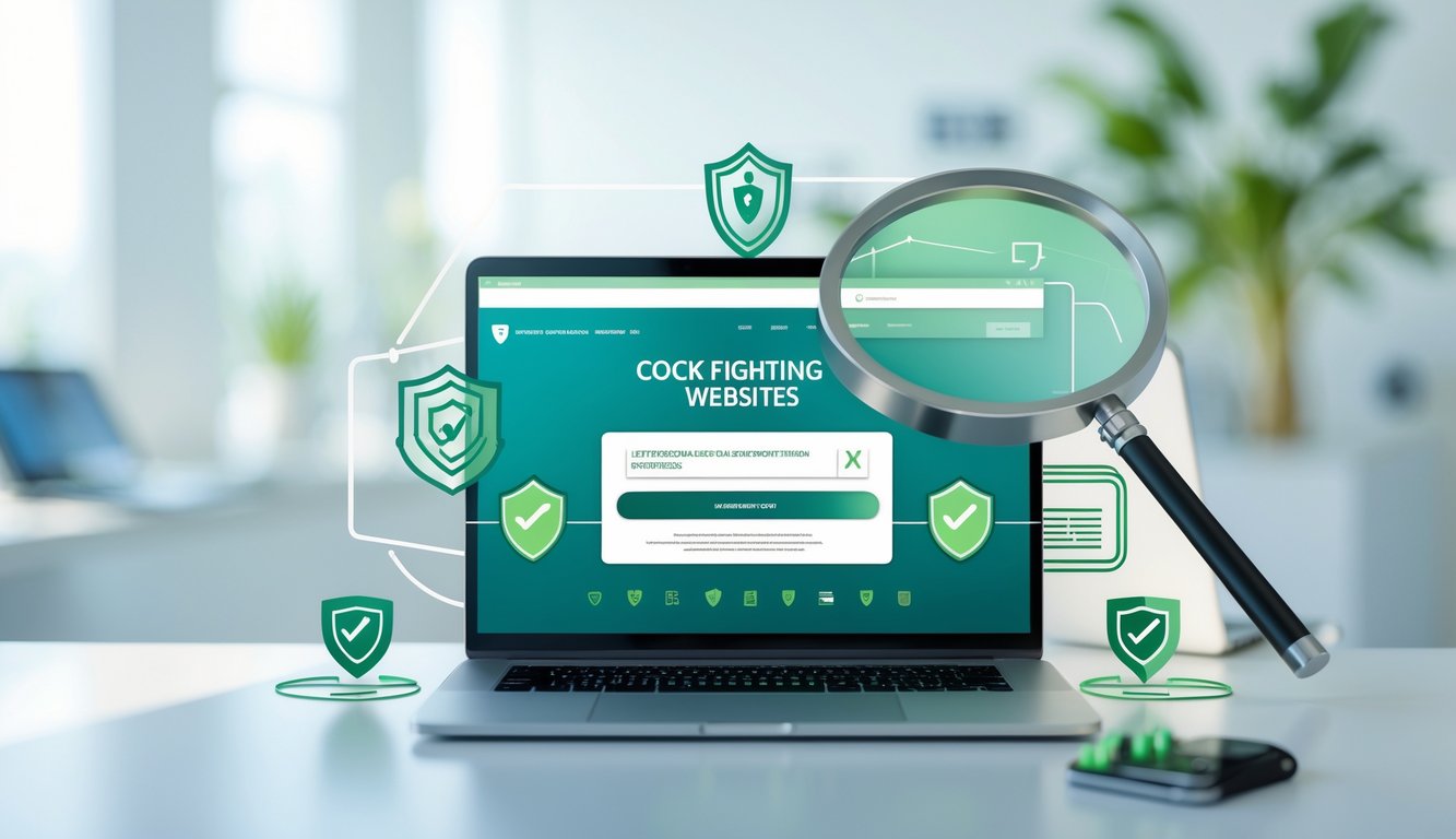 Seorang pengguna duduk di depan laptop yang menampilkan situs web aman dengan ikon keamanan di layar, di ruang kantor yang terang dan rapi.