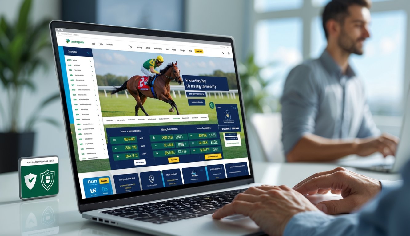 Seseorang menggunakan komputer dengan tampilan situs taruhan pacuan kuda online yang aman dan resmi di layar.