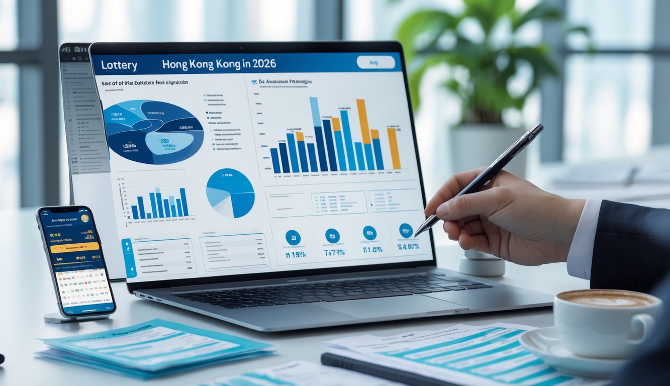 Seorang profesional sedang menganalisis data statistik togel di depan laptop di ruang kantor yang terang dan rapi.