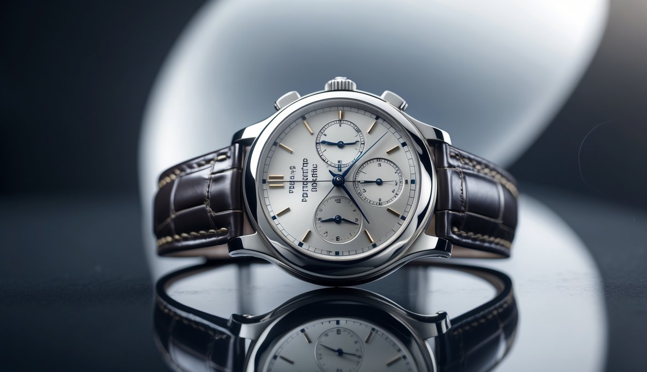 Foto jam tangan mewah Patek Philippe model 2026 yang ditampilkan di atas permukaan gelap dengan latar belakang buram.