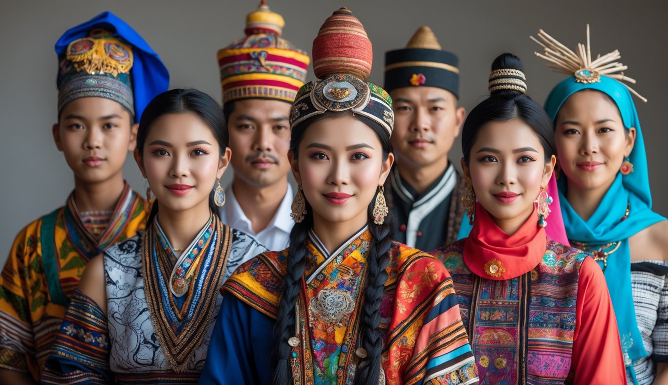 Sekelompok orang Indonesia dari berbagai suku dengan pakaian tradisional khas masing-masing daerah.